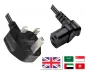 Preview: Power cable England UK type G 10A to C13 90°, 0,75mm², Approved: ASTA/SASO/HK and Singapore SM, black, length 1,80m
