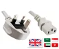 Preview: Câble secteur Angleterre type G 10A sur C13, 1,5mm², homologué : ASTA /SASO /HK et Singapore SM, gris, longueur 2,50m