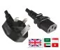 Preview: Câble secteur Angleterre type G 10A sur C13, 0,75mm², homologué : ASTA /SASO /HK et Singapore SM, noir, longueur 1,80m