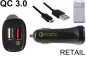 Preview: USB bil QC3 opladeradapter + USB C til A kabel, 1,00 m, udgang 1: 5V 2,4A; udgang 2: 5V/3A, 9V/2A, 12V/1,5A