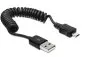 Preview: Micro USB Spiralkabel, Micro B Stecker auf USB A Stecker , 20-60cm, schwarz