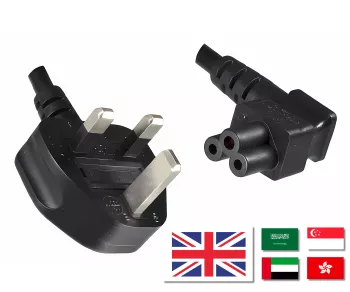 Câble secteur Angleterre UK type G 5A sur C5 90°, 0,75mm², homologation : ASTA, noir, longueur 3,00m