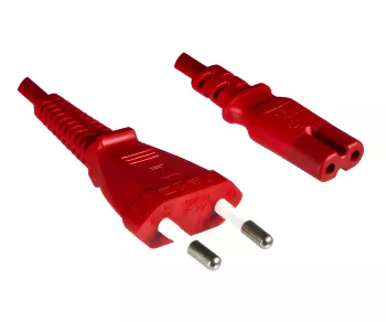 Power cord Euro plug type C to C7, 0,75mm², VDE, red, length 1,80m