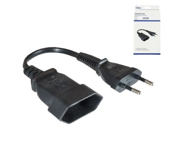 Netzkabel Eurostecker auf Eurobuchse, 0,75mm², Euro CEE 7/16, Verlängerung, schwarz, DINIC Box, Länge 0,20m