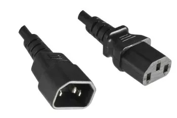 IEC кабел с изключително голямо сечение от 1,5 mm², C13 до C14, удължител, VDE, черен, 5 m