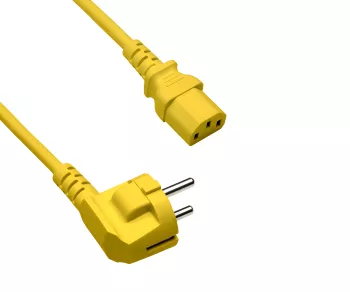 Omrežni kabel Europe CEE 7/7 90° do C13, 0,75 mm², VDE, rumen, dolžina 1,00 m