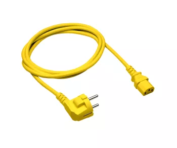 Omrežni kabel Europe CEE 7/7 90° do C13, 0,75 mm², VDE, rumen, dolžina 1,00 m