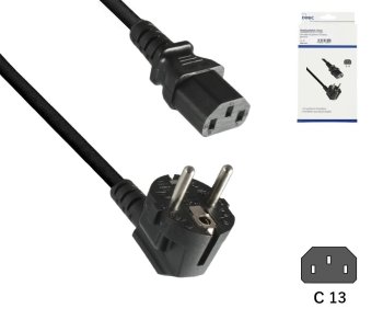 Netzkabel Europa CEE 7/7 90° auf C13, 1 mm², VDE, schwarz, DINIC Box, Länge 3,00m