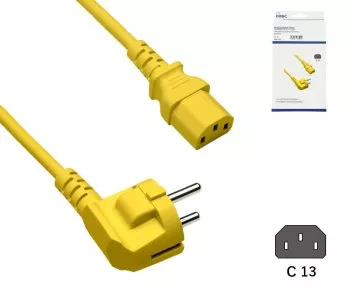 Power cord Europe CEE 7/7 90° to C13, 0,75mm², VDE, yellow, length 1,80m, DINIC box
