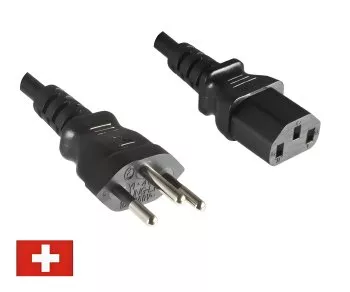 Power cord Switzerland type J (partly insulated) to C13, 1mm², approval: SEV, black, length 5.00m