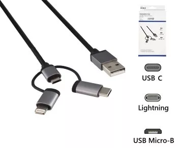 Prémiový datový/nabíjecí kabel USB 3 v 1, 1,00 m USB A na 1x USB C / 1x Micro USB nebo 1x Lightning