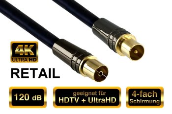 120 dB aukščiausios kokybės antenos kabelis, koaksialinis kištukas į lizdą, DINIC Dubai Range, juodos spalvos, ilgis 3,00 m, lizdinė plokštelė