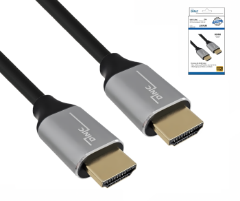 Câble HDMI 2.1, 2x mâle boîtier aluminium, 2m 48Gbps, 4K@120Hz, 8K@60Hz, 3D, HDR, DINIC Box