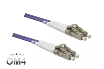 Cabo de fibra ótica OM4, 50µ, conetor LC / LC multimodo, violeta eric, duplex, LSZH, 20m