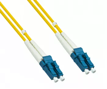 Cavo in fibra ottica OS1, 9µ, connettore LC / LC, monomodale, duplex, giallo, LSZH, 1m