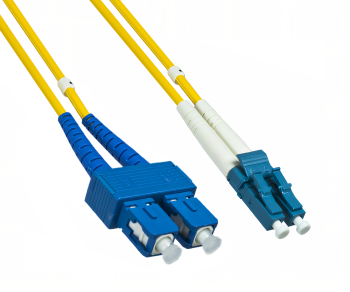 Cabo de fibra ótica OS1, 9µ, conetor LC / SC, modo único, duplex, amarelo, LSZH, 1m