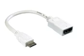 Adapter miniHDMI type C-kontakt (19 pinner) til HDMI type A-kontakt (19 pinner), hvit, lengde 0,20 m, blisterpakning