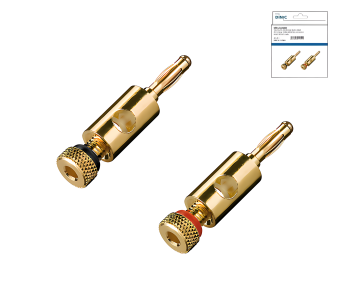 Banana Plug Set with Screw Connection / 2 Pieces Gold Plated, 4mm, Color Ring 1x Red & 1x Black, Box