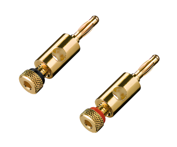 Banana Plug Set with Screw Connection / 2 Pieces Gold Plated, 4mm, Color Ring 1x Red & 1x Black, Box