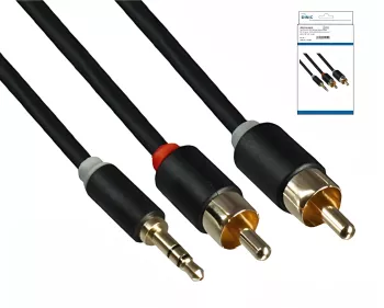 Audio Kabel 3,5mm Klinken St. auf 2x Cinch St., 5m DINIC Monaco Range, schwarz