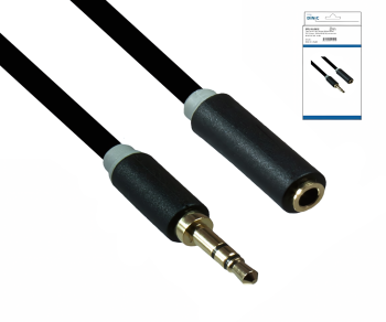 Audiokabel 3,5mm Klinke Stecker auf Buchse, DINIC Monaco Range, Verlängerung, schwarz, DINIC Box mit Euroloch, Länge 2,00m