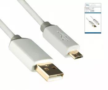 USB HQ Kabel, A auf micro B Stecker, weiß, 1m Stecker vergoldet, DINIC Box