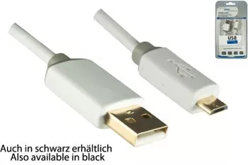 HQ Cavo micro USB da maschio A a maschio micro B, gamma Monaco, bianco, 0,50 m, blister DINIC