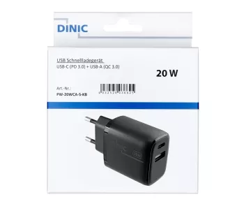 USB C+A Ladegerät/Netzteil 20W, PD, weiß, Box Power Delivery, schwarz, DINIC Box