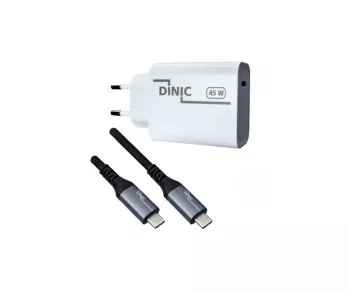 USB C power adapter 45W + USB-C to C cable, fast charger with PD3.0 and PPS + USB-C HQ cable, 2m, DINIC Box