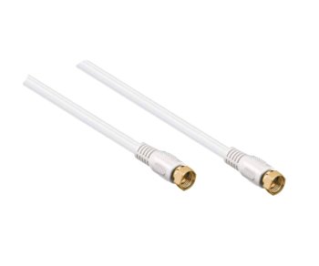 Cablu coaxial DINIC SAT 2x F-conector, 120dB, 2,5 m conectori placați cu aur, ecranat cvadruplu, alb