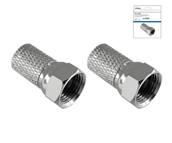 Conector F twist-on pentru cablu 7,3mm, cupru, cantitate: 2 bucăți, cutie DINIC cu gaură Euro, lungime 20mm