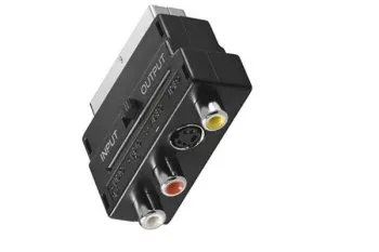 Ficha scart DINIC com interrutor IN/OUT, tomada RCA de 3x e tomada mini DIN de 4 pinos, embalagem blister