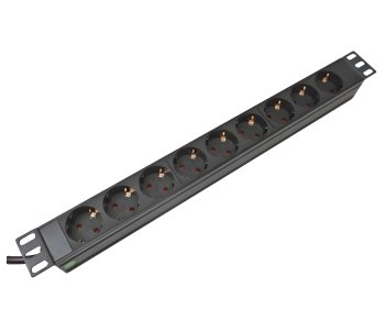 19 inch power strip aluminum, 9-way, GS, black, cable length 1.80m