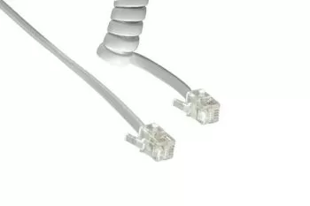 DINIC telephone handset spiral cable, RJ10 4P4C modular plug to plug, white, length 2.00m, blister pack