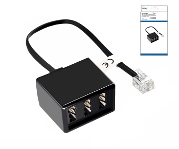 TAE Répartiteur 3x TAE N/F/F femelle sur RJ11/RJ45 mâle (6P4C), noir, DINIC Box avec trou européen, longueur 0,20m