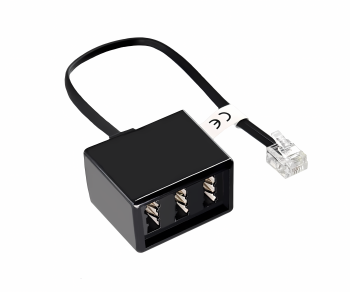 TAE Répartiteur 3x TAE N/F/F femelle sur RJ11/RJ45 mâle (6P4C), noir, DINIC Box avec trou européen, longueur 0,20m