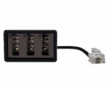 TAE Répartiteur 3x TAE N/F/F femelle sur RJ11/RJ45 mâle (6P4C), noir, DINIC Box avec trou européen, longueur 0,20m