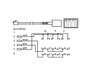 TAE Répartiteur 3x TAE N/F/F femelle sur RJ11/RJ45 mâle (6P4C), noir, DINIC Box avec trou européen, longueur 0,20m