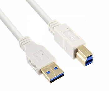 Kabel USB 3.0 od vtiča A do vtiča B, pozlačeni kontakti, bel, 2,00 m, plastična vrečka
