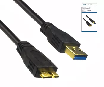 DINIC USB 3.0 cable A male to micro B male, 3P AWG 28/1P AWG 24, gold-plated contacts, lenght 1.00m, black, DINIC box