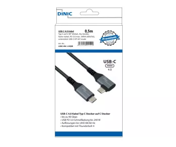 DINIC USB C 4.0 Kabel, gerade auf 90° Winkel, PD 240W, 40Gbps