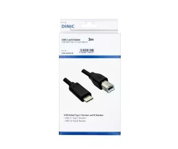 Cable USB tipo C a conector USB 2.0 B, negro, 3,00 m, caja DINIC (caja de cartón)