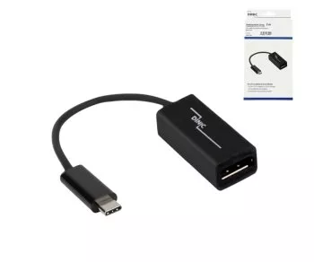 USB Type C - DisplayPort-sovitin, musta, 4k 60Hz:n taajuudella, USB 3.1, USB-uros - DP-liitäntäinen liitäntä, DINIC Box