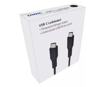 USBCL-C-15S USB-tyypin C-C-latauskaapeli mainospakkauksessa, musta, 1,5 m