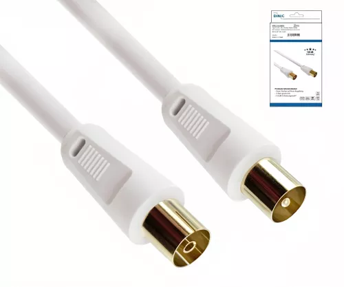 Koaksiaalinen antennikaapeli, suojaus 120dB, 1,5 m, kullattu kotelo, nelinkertaisesti suojattu, valkoinen.