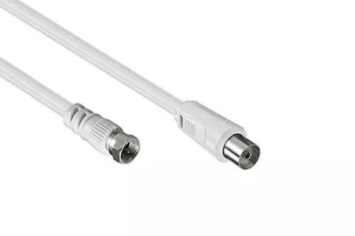 DINIC SAT adapterio kabelis, F kištukas su koaksialine jungtimi, baltos spalvos, ilgis 2,50 m, lizdinė plokštelė