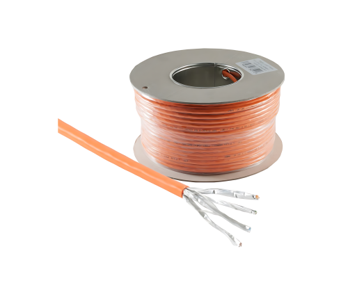 Cat.7 installation cable GHMT certified, S/FTP, PiMF, 10GB, AWG 23, 1000 MHz, orange, LSZH, length 100m