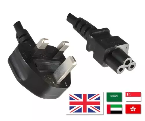 Power cable England UK type G 3A to C5, 0,75mm², approval: ASTA, black, length 1,80m