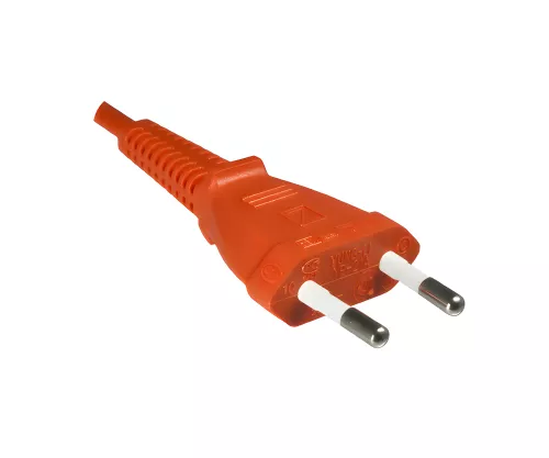 Câble secteur prise européenne type C sur C7, 0,75mm², VDE, orange, longueur 1,80m
