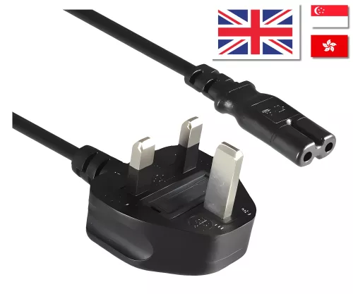 Power cable England UK type G 3A to C7, 0,75mm², approval: ASTA, black, length 1,80m